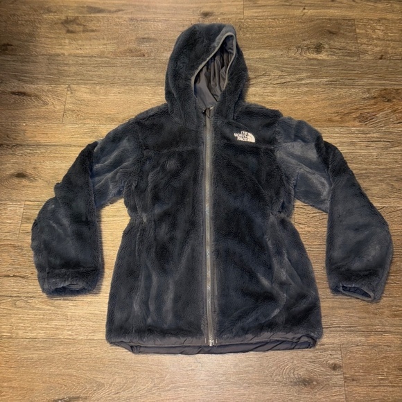 The North Face girls size large 12 reversible charcoal coat - Picture 2 of 11
